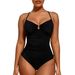 Aria Basics 2025 New European And American Style Solid Color Fashion Slimming One-Piece Women's Double Strap Swimsuit_ecoleips.com