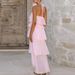 New 2026 Summer Layered Ruffle Edge Cake Long Dress Lady Casual Backless Beach Dress Sexy Halter Hollow Sleeveless Holiday Dress_ecoleips.com