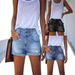 Women's High-Waisted Denim Shorts, Distressed Frayed Hem Raw Edge Shorts, High Stretch Comfort Straight Leg Shorts For Women_ecoleips.com