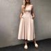 Elegant Long Dress For Women Spring Summer Waist Cinching Pocket Pleated Vest Solid Color New 2025_ecoleips.com