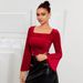 Voya Women's Clothing 2026 Spring/summer French Retro Style Socialite Temperament Square Collar Base Shirt Red Velvet Top_ecoleips.com