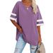 2025 Spring/Summer New Loose Half Sleeved V-neck Contrast Large T-shirt Women's Top_ecoleips.com