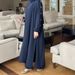 Women's Solid Color Long Suit Casual Fashionable round Neck Puff Sleeve Loose Fit Clothing with Gold Buckle Pocket_ecoleips.com