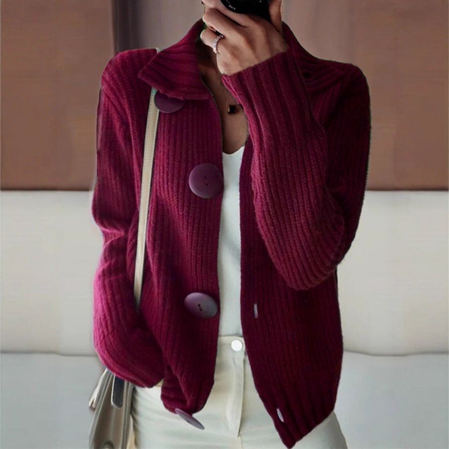 Women's Clothing Women's Loose Button-Up Cardigan Sweater - Soft Acrylic Blend, Casual Long Sleeve Open Front Knit Top (Grey, Navy, Wine, Matcha)_ecoleips.com