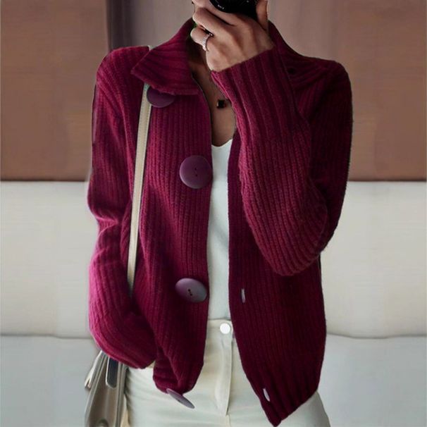 Women's Clothing Women's Loose Button-Up Cardigan Sweater - Soft Acrylic Blend, Casual Long Sleeve Open Front Knit Top (Grey, Navy, Wine, Matcha)_ecoleips.com