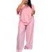 Summer Striped Women's Fashion Casual V Neck Slimming Wide Leg Pants Set Loose Fit_ecoleips.com