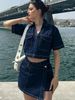 Women's Clothing Workwear Denim Suit Skirt Pants Women Summer V Neck Short Sleeved Top Summer Women Hot Girl High Waist Irregular_ecoleips.com