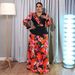 New Plus Size Women's Chiffon Print Two-Piece Dress V-Neck Flowy Maxi Dress With Long Sleeves, Elegant & Sweet Style ( Polyester Blend)_ecoleips.com