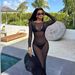Women's Clothing Summer New Sexy Girl Slim Mesh Perspective One Shoulder Long Sleeve Long Dress_ecoleips.com