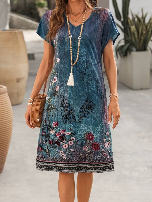 Plus-size Elegant Dress, Women's Summer Vacation Short-sleeved Dress, Geometric Print Dress, Suitable For Daily Commuting Or Vacation._ecoleips.com