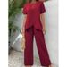 Women's Casual Crossover Plus Size Top With Wide Leg Pants Irregular Summer Two Piece Set Style_ecoleips.com