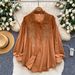 French Style Heavy Embroidery And Rhinestone Embellished Versatile Shirt For Women, Spring And Summer, Long Sleeved Loose Cardigan_ecoleips.com