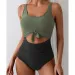 Ruched Tie-Knot Tummy Control One-Piece Swimsuit Patchwork Printing Women Bandage High Waist Vacation Beach Resort Bathing Suit_ecoleips.com