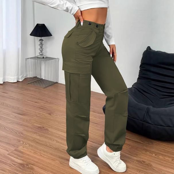 Women's Casual Loose Straight Leg Trousers Multi Pocket Functional Military Style Umbrella Pattern American New Autumn Summer_ecoleips.com