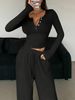 K New Set Of Long-sleeved Pure Color Slim-fit Top With Button-through Trousers For Women_ecoleips.com