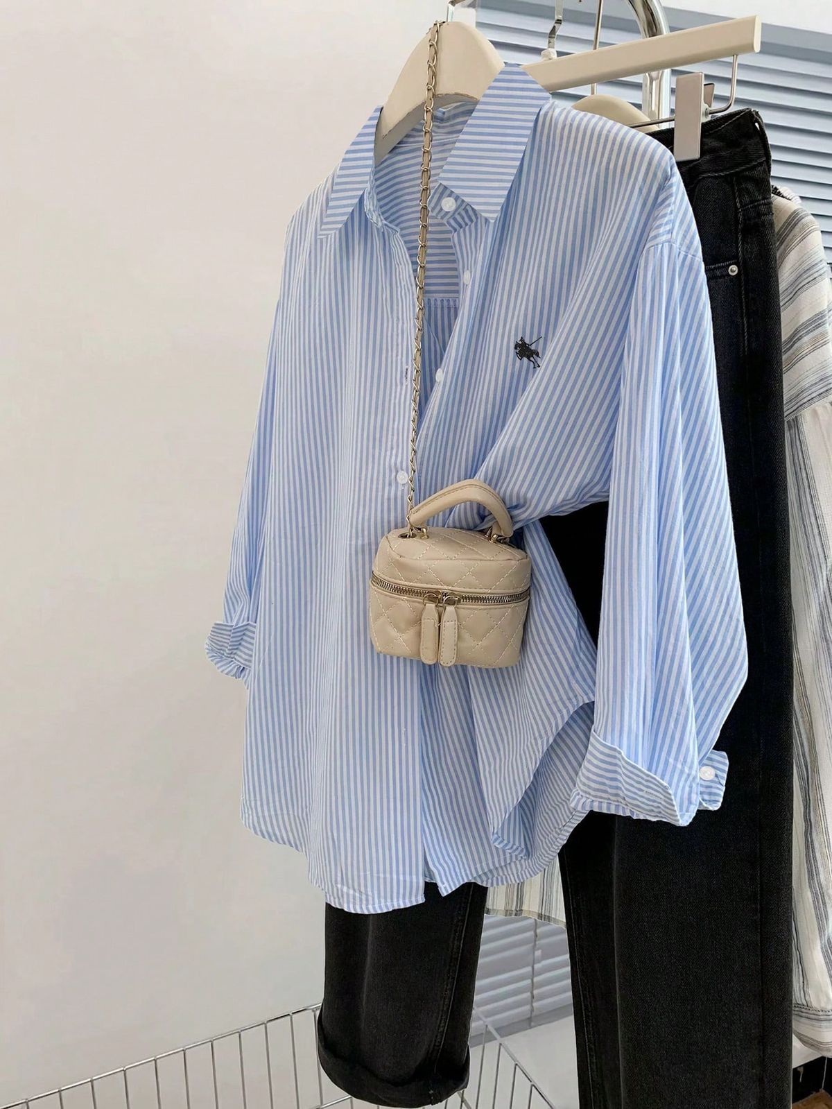 Blue Striped Lapel Shirt for Women Versatile Long Sleeved Top Simple Temperament Fashion Layered Jacket_ecoleips.com