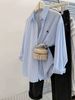 Blue Striped Lapel Shirt for Women Versatile Long Sleeved Top Simple Temperament Fashion Layered Jacket_ecoleips.com