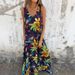 2025 Spring/Summer New Women's Fashion V-neck Loose Pocket Printed Tank Top Dress_ecoleips.com
