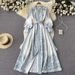 Women's Retro Palace Style Dress Lapel Lantern Sleeves Printed Single Breasted Large Swing A-Line Knee Length Spring Autumn_ecoleips.com
