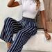 Women's High Waist Striped Wide Leg Pants Loose Casual Style Summer 2023 Straight Leg Loose Fit Bottoms_ecoleips.com