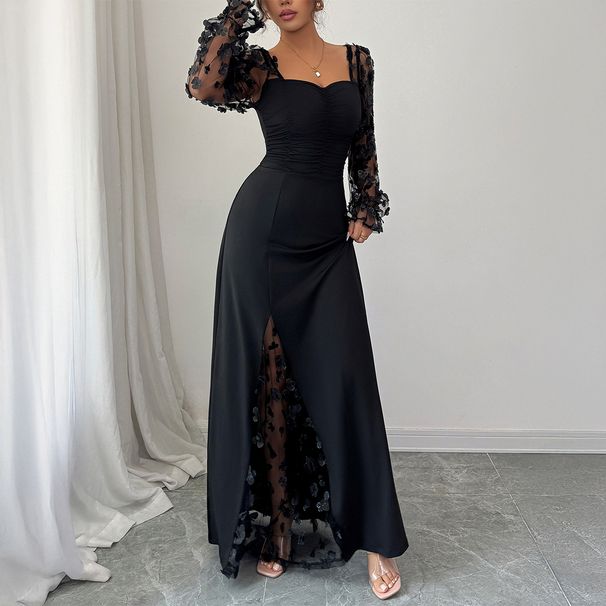 Diyun European And American Elegant Hollow Sleeve Long Dress Women's Clothing 2025 Autumn/Winter Independent_ecoleips.com