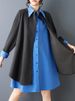Oversized False Two Piece Long Sleeve Shirt Dress For Women New Loose Casual Vintage Dress Elegant Clothes Spring Autumn 2026_ecoleips.com