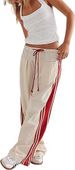 Winter Beige Relaxed Fit Harem Pants With Contrast Drawstring & Side Stripes - Streetwear Wide Leg Casual Trousers For Women_ecoleips.com