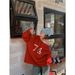 Women's Clothing Retro Red Letter Print Sweater For Women Early Autumn Casual Loose Off Shoulder Pullover Top_ecoleips.com