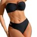 New European And American Split Strapless Bikini Solid Color Sexy Women's Swimsuit Black Swimsuit_ecoleips.com