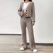 Oversized Knit Sweater & Pants Set, Button-Front Cardigan With Relaxed Trousers, Fall Casual Outfit In Khaki/Dark Brown (S/M/L/XL)_ecoleips.com