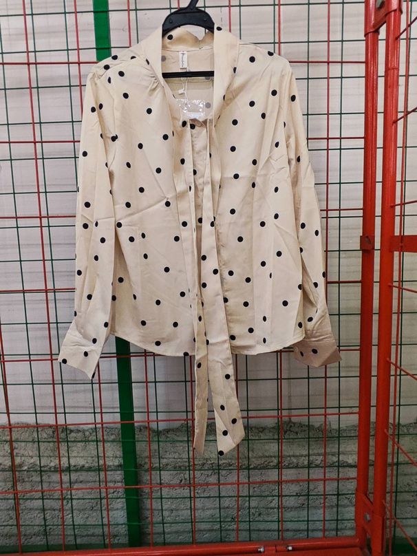 Women's Clothing Spring New Bow Tie French High End Satin Polka Dot Shirt To Cover The Flesh And Make You Look Thin Long Sleeved Top_ecoleips.com