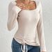 Women's Casual Long Sleeve T-Shirt Drawstring Hem Soft Polyester Blouse Comfortable Daily Wear Tops for Autumn Spring Apricot Size S_ecoleips.com