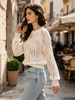Openwork Textured Round Neck Long Sleeve Knit Top_ecoleips.com