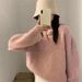 K Design Sense V-neck Collar Knitted Sweater For Women, New Style Pullover Long-sleeved Lazy Style Sweater._ecoleips.com