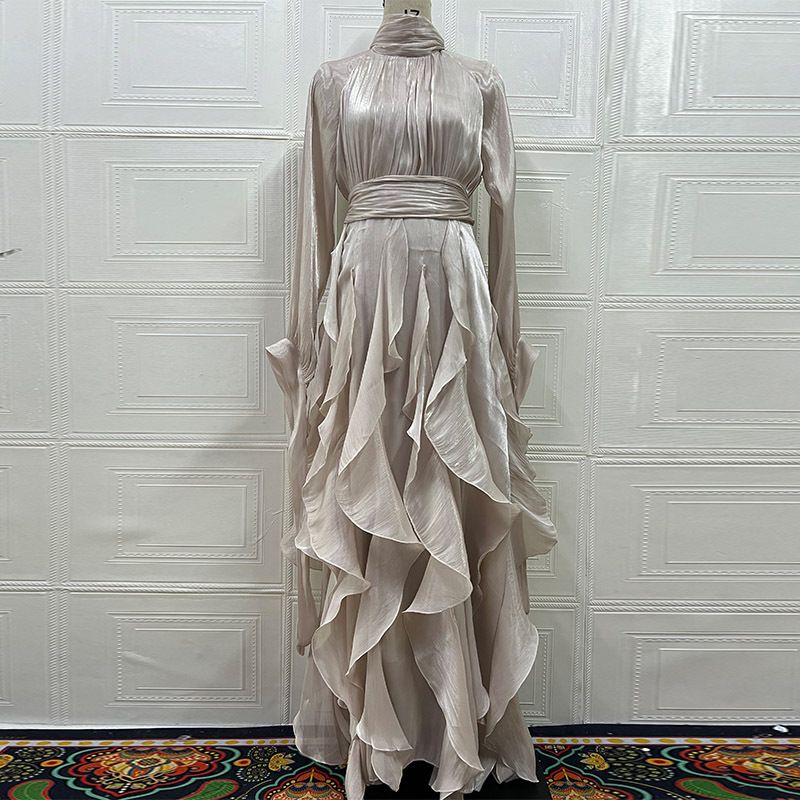 2025 New European And American Fashion Women's Elegant Fashionable Ruffled Slim Dress_ecoleips.com