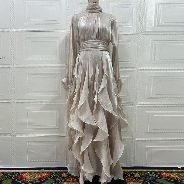 2025 New European And American Fashion Women's Elegant Fashionable Ruffled Slim Dress_ecoleips.com