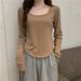 Women's Long Sleeve Basic Stretch Knit Tee Asymmetrical Hem Crop Top for Fall And Winter Layering_ecoleips.com