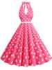 Women Vintage Halter Party Dress Summer Polka Dot Cocktail Prom Elegant Midi Dress_ecoleips.com