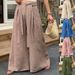 Women's Casual Loose Wide Leg Pants Spring Summer Fashion Ice Silk Wrinkled Belted Long Trousers_ecoleips.com