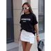 Minimalist Design Letter Print Pure Cotton Round Neck Short Sleeve T-Shirt For Women Fashionable Versatile High Street_ecoleips.com