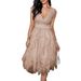 Elegant Lace Trim Knit Maxi Dress With V-Neck & Flounce Hem - Women's Flowy High Waist Dress For Office & Evening_ecoleips.com