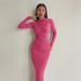 Women's Slim Fit High End Solid Color Long Dress Spring Autumn European American Style Temperament Bodycon Slit Dress_ecoleips.com