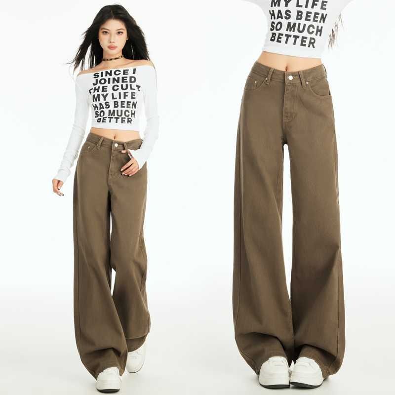 American Retro Versatile Slimming High-waisted Loose Wide-leg Pants, Autumn Winter Straight Jeans Women, Available For_ecoleips.com