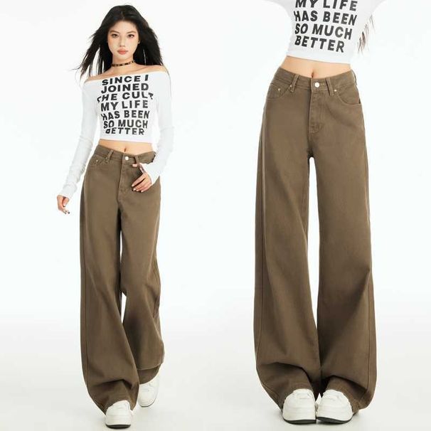 American Retro Versatile Slimming High-waisted Loose Wide-leg Pants, Autumn Winter Straight Jeans Women, Available For_ecoleips.com