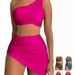 Women's Clothing Swimsuit Split Bikini Solid Color One Shoulder Swimsuit Female Piece Set_ecoleips.com