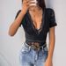 Women's Clothing Dinner Party Lace Short Sleeved V Neck Lace Sexy Jumpsuit_ecoleips.com