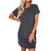 Women Casual Contrast Color Twist Stripe Short Sleeve Dress With Pockets Loose Daily Wear Outfit_ecoleips.com