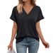 2026 Summer Short-Sleeve Top European And American Cross-Border Trade V-Neck Loose Solid Color Plus Size Casual_ecoleips.com