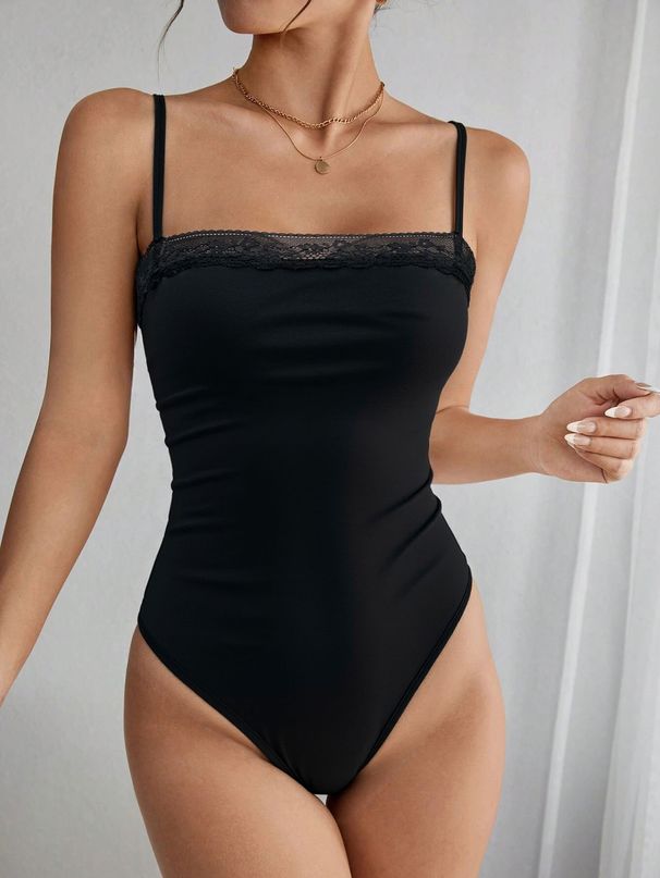 Voya Women's New Slim And Sexy Camisole Jumpsuit Summer Black Lace Patchwork Beautiful Back And Crotch Bottom, Inner Vest_ecoleips.com