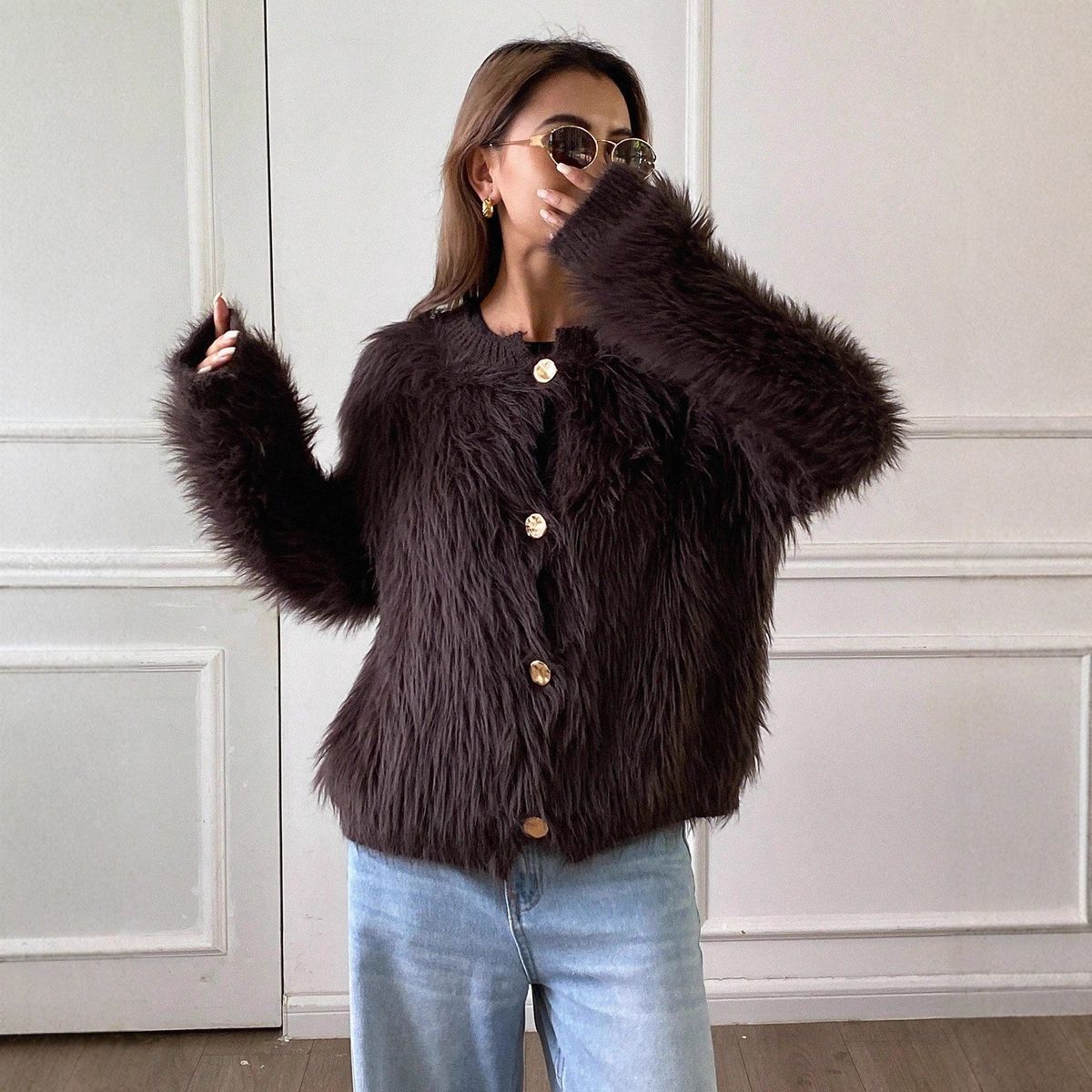 Women's Clothing Sweater Cardigan Chic Coat Loose Luxury Faux Mink Knit Cardigan Women's Cozy Fluffy Oversized Chic Sweater Coat Winter Fall Fashion_ecoleips.com